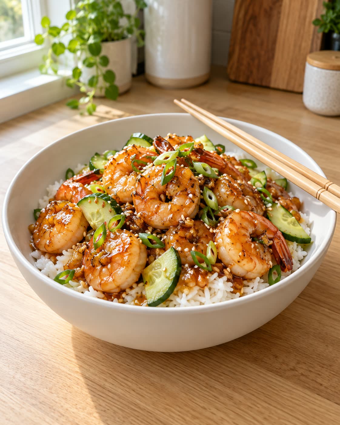 Honey Garlic Shrimp Rice Bowl